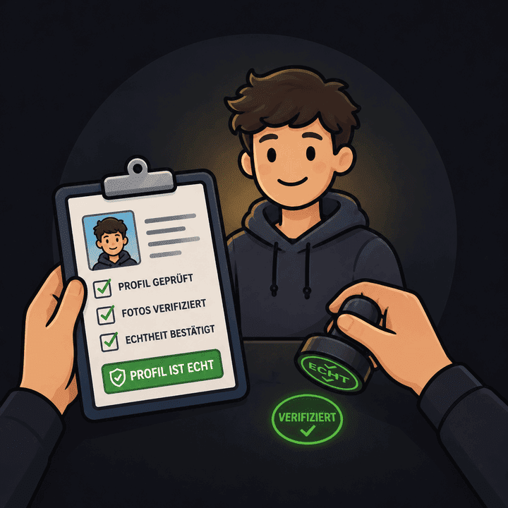 Profil mit Verified-Häkchen, verifizierte queere Jugendliche